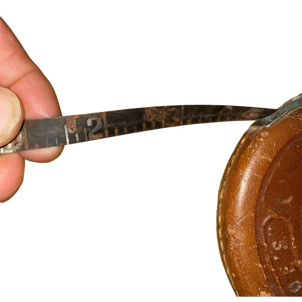 Lufkin Vintage 50 ft‎ Reel-Style Tape Measure Brown Round Case STEEL tape rare